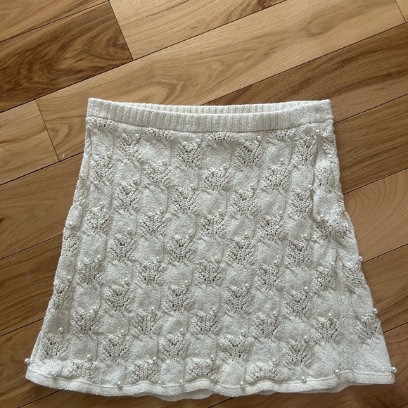 Zara Cream pearl Knit Skirt white beige - Picture 3 of 5